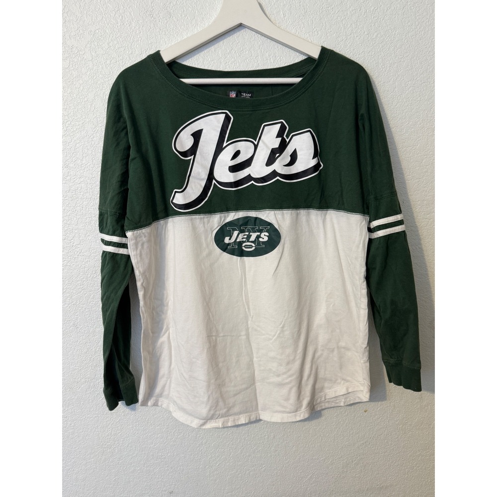 NFL Team Apparel New York Jets Long Sleeve T Shirt Green White Womens Large